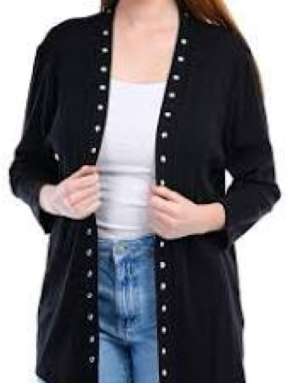 Rafaella Black Open-Front Cardigan with Stud Detail